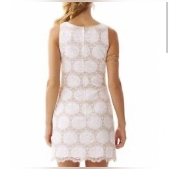 Lilly Pulitzer Nadine Resort White Lilly Pad Lace White Gold Shift Dress Size 0 - Picture 2 of 9